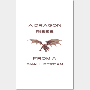 A dragon rises from a small stream Posters and Art